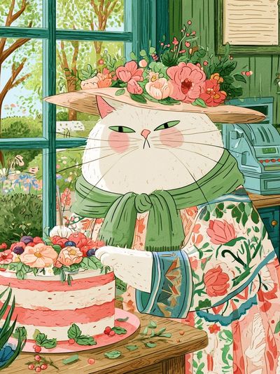 Garden Cat Illustration Poster. poster