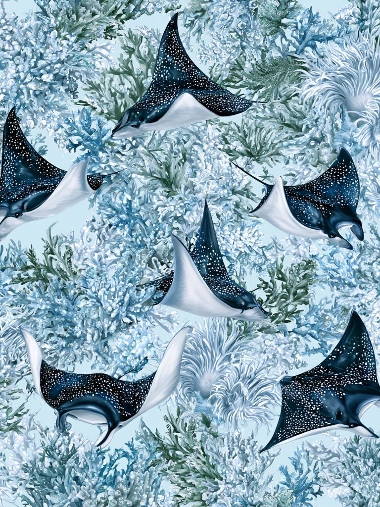 Manta Ray Reef Illustration Print. poster detail