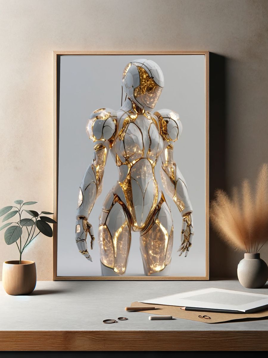 Futuristic Android Figure Illustration Poster. — room view 2