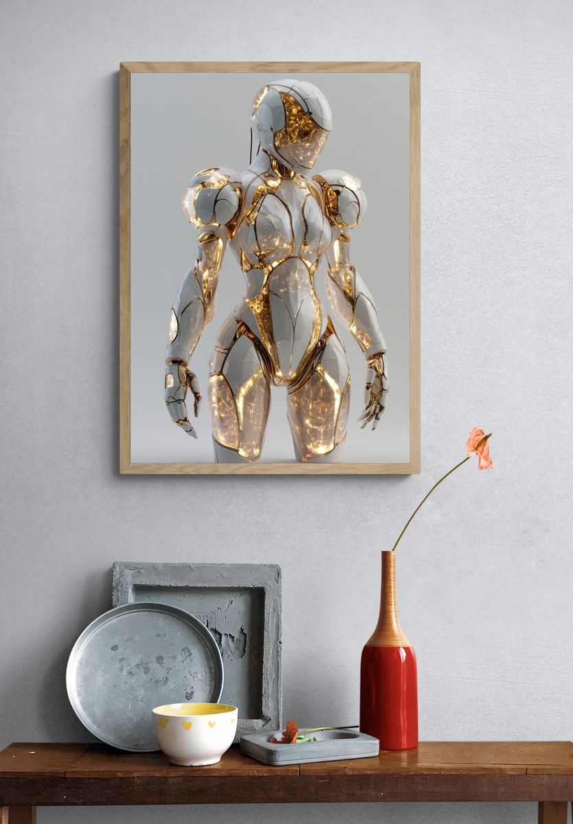 Futuristic Android Figure Illustration Poster. — room view 3