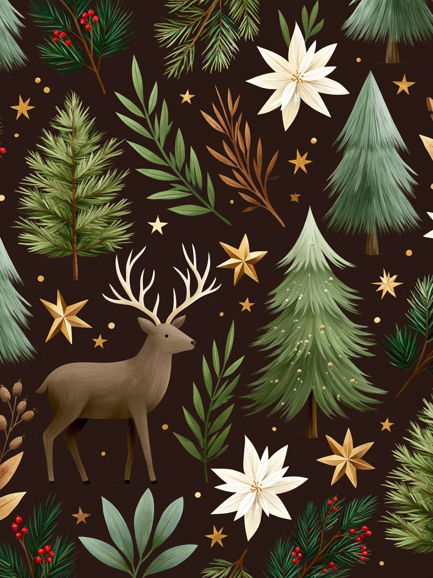 Winter Forest Deer Pattern Poster. poster detail