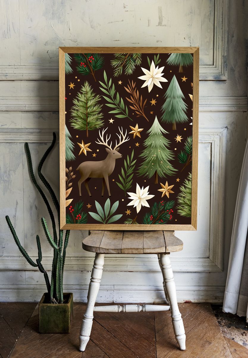Winter Forest Deer Pattern Poster. room preview