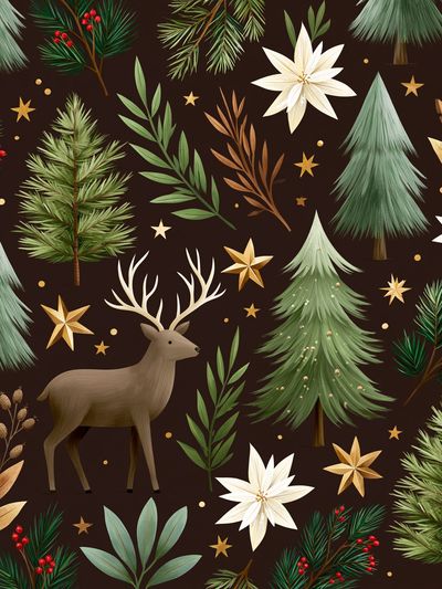 Winter Forest Deer Pattern Poster. poster