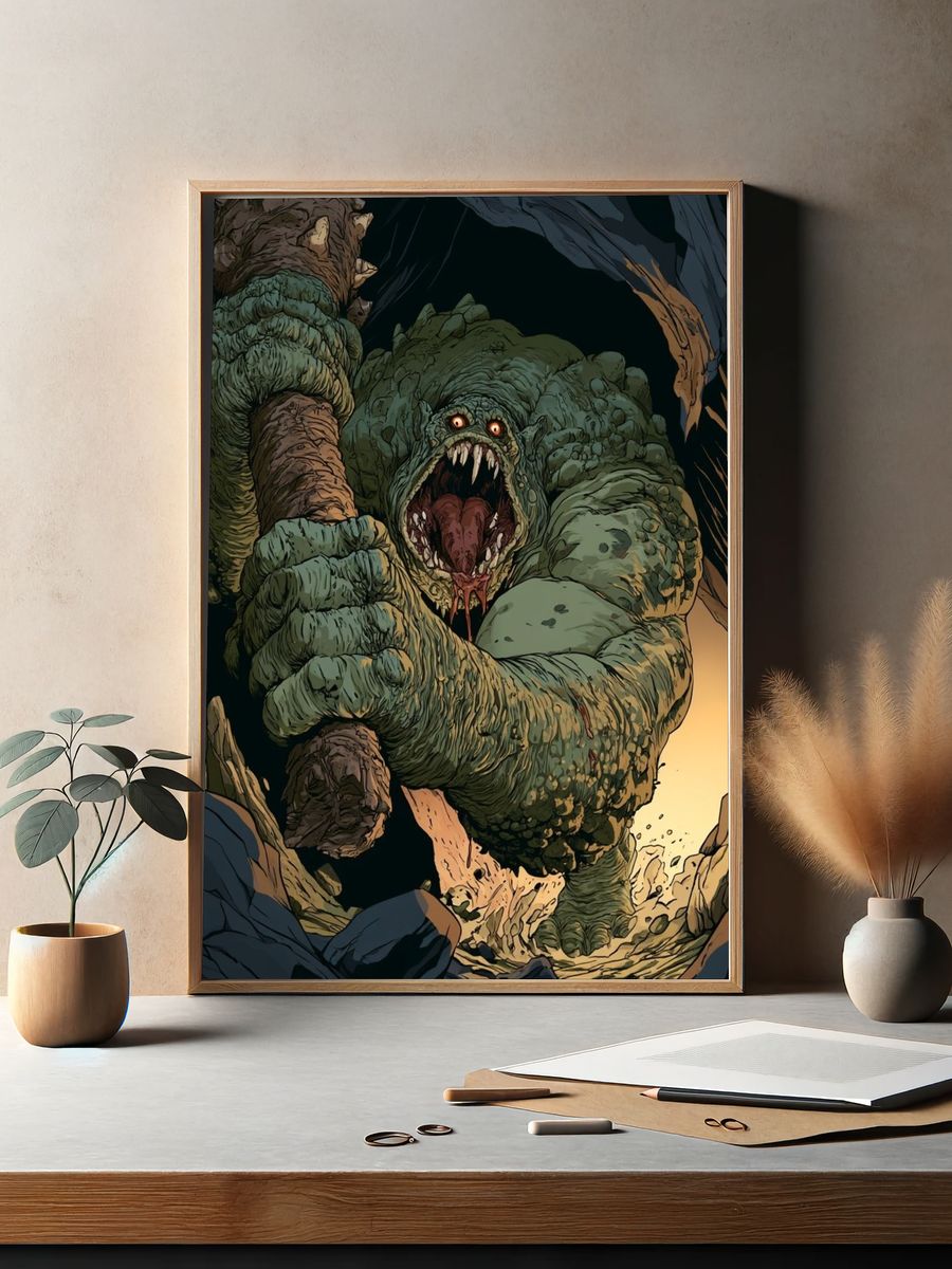 Cave Monster Illustration Poster. — room view 2