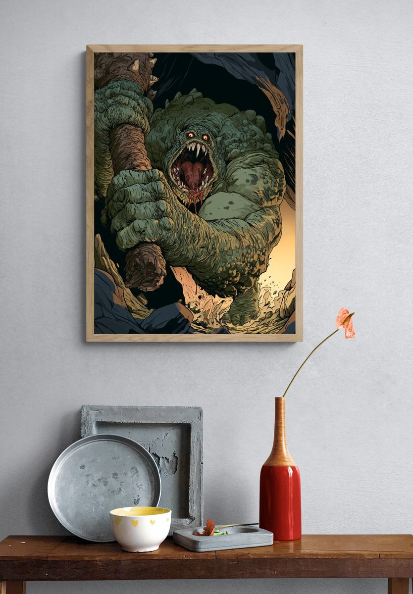 Cave Monster Illustration Poster. — room view 3