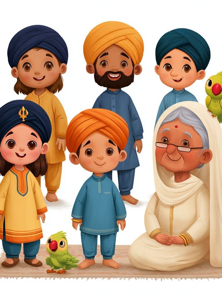 Sikh Family Portrait Illustration Poster. poster detail