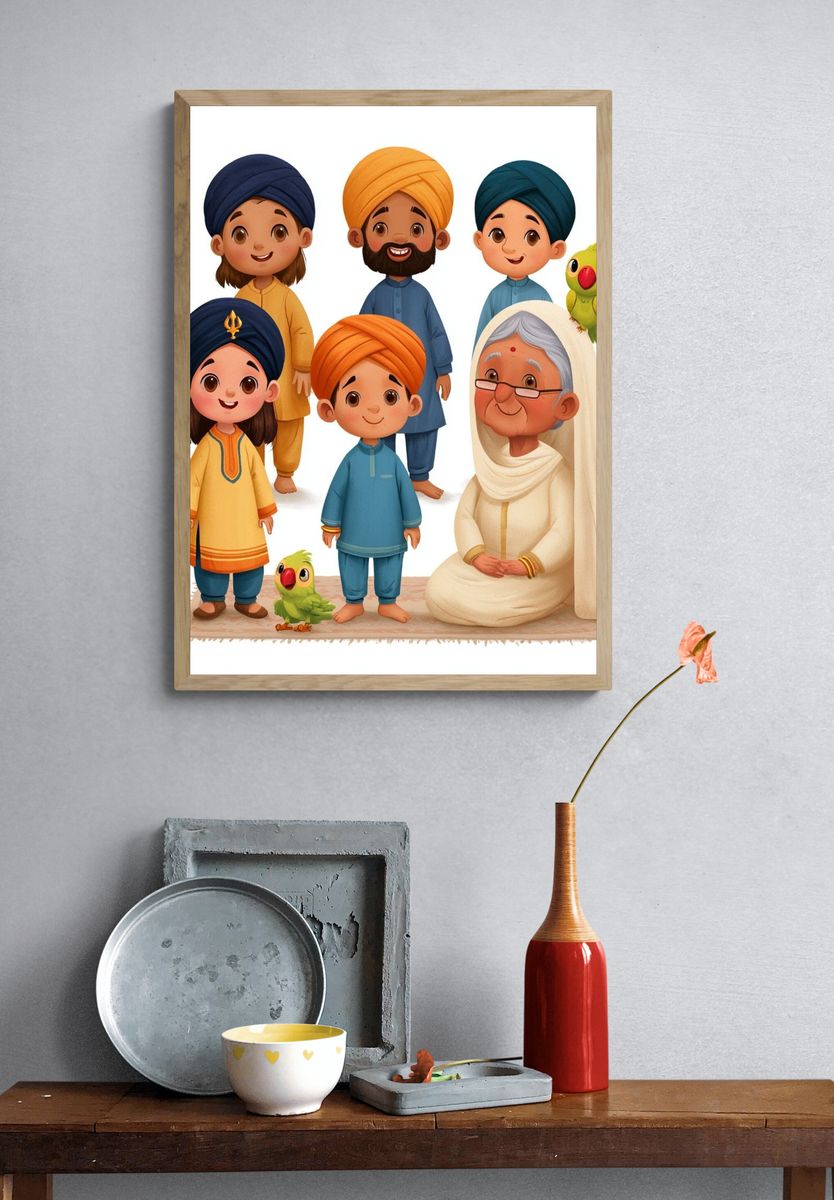 Sikh Family Portrait Illustration Poster. — room view 3