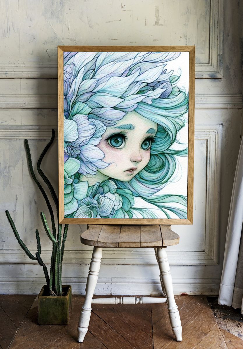 Floral Girl Portrait Illustration Poster. room preview