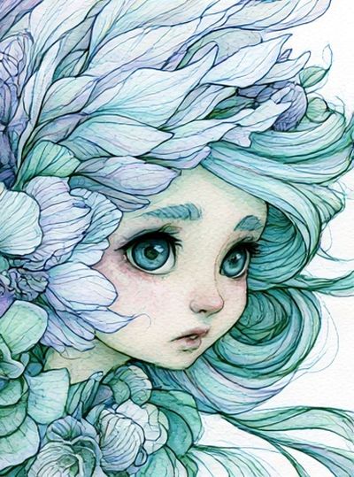 Floral Girl Portrait Illustration Poster. poster