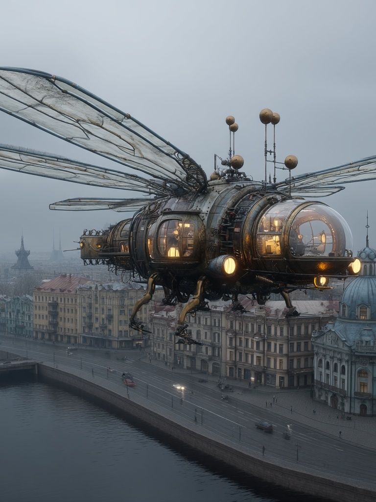 Steampunk Airship Over Cityscape Print. poster — illustration art