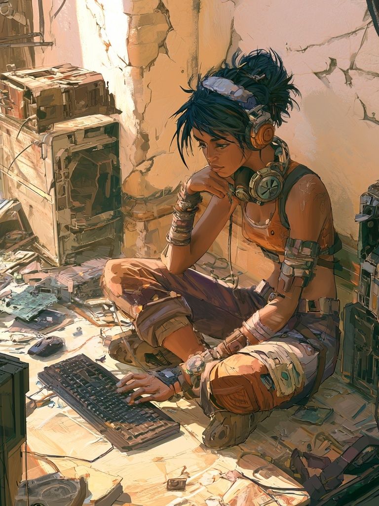 Cyberpunk Gamer Girl Illustration Poster. poster detail