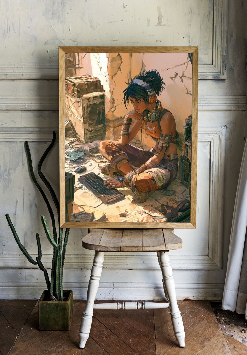 Cyberpunk Gamer Girl Illustration Poster. — room view 1