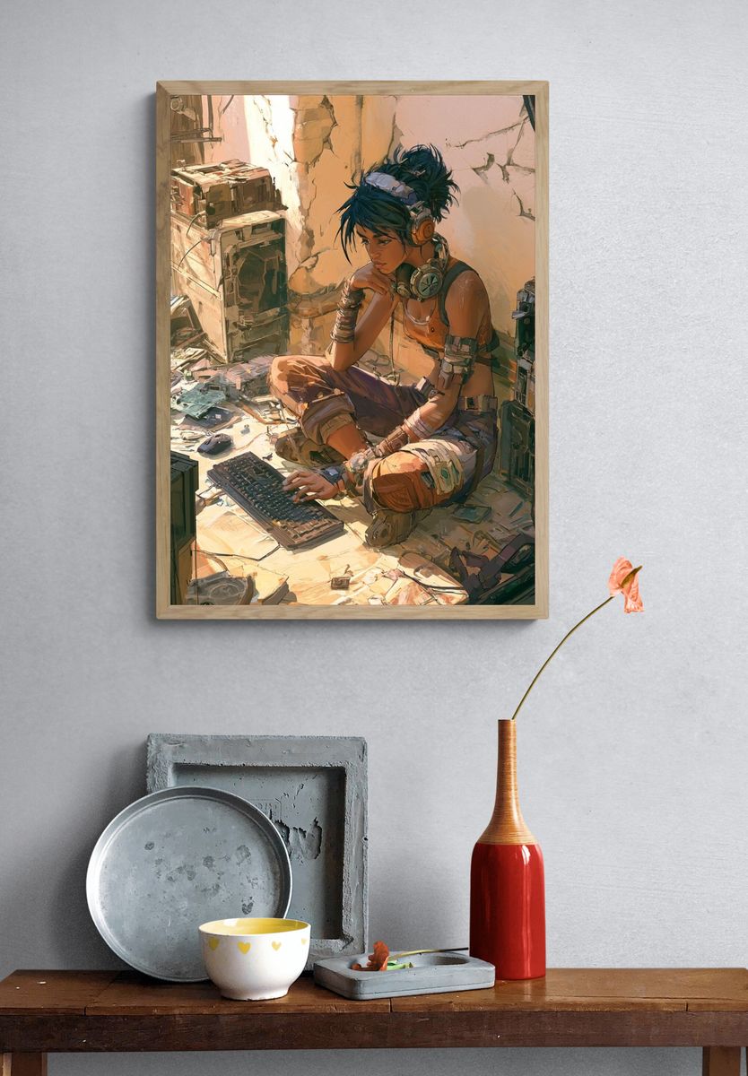 Cyberpunk Gamer Girl Illustration Poster. — room view 3