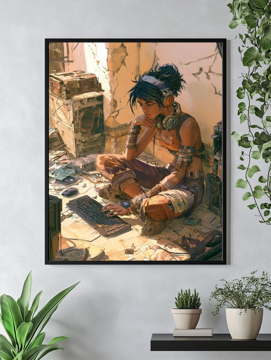 Cyberpunk Gamer Girl Illustration Poster. — room view 4