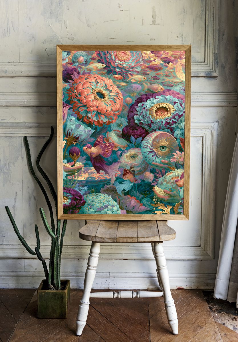 Surreal Floral Fish Poster. — room view 1