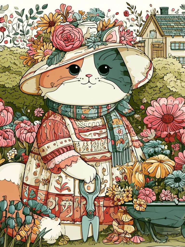 Garden Cat Illustration Poster. poster — illustration art