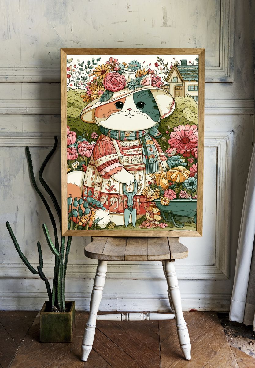 Garden Cat Illustration Poster. room preview