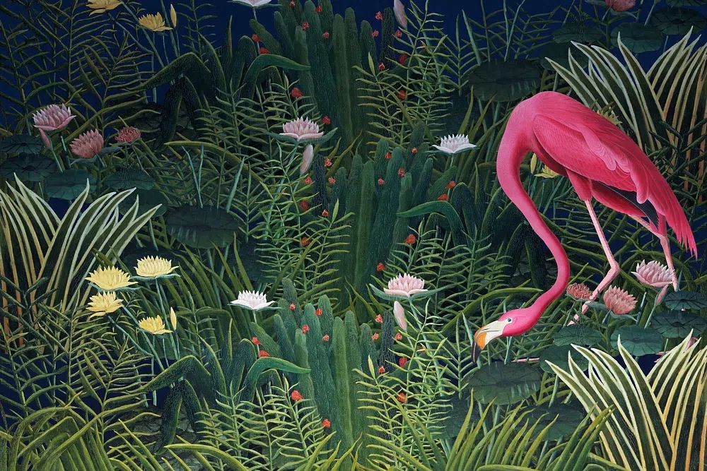 Flamingo & flower remix background. poster — illustration art