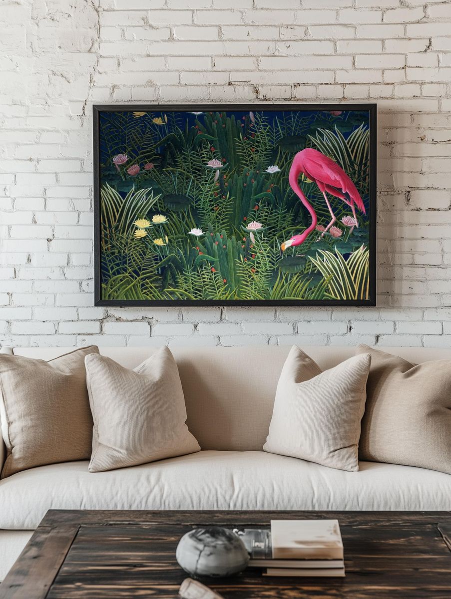 Flamingo & flower remix background. room preview