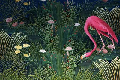 Flamingo & flower remix background. poster print