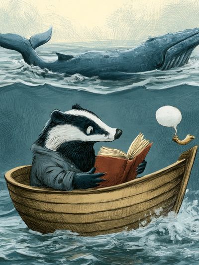 Reading Badger and Whale Illustration Poster. poster