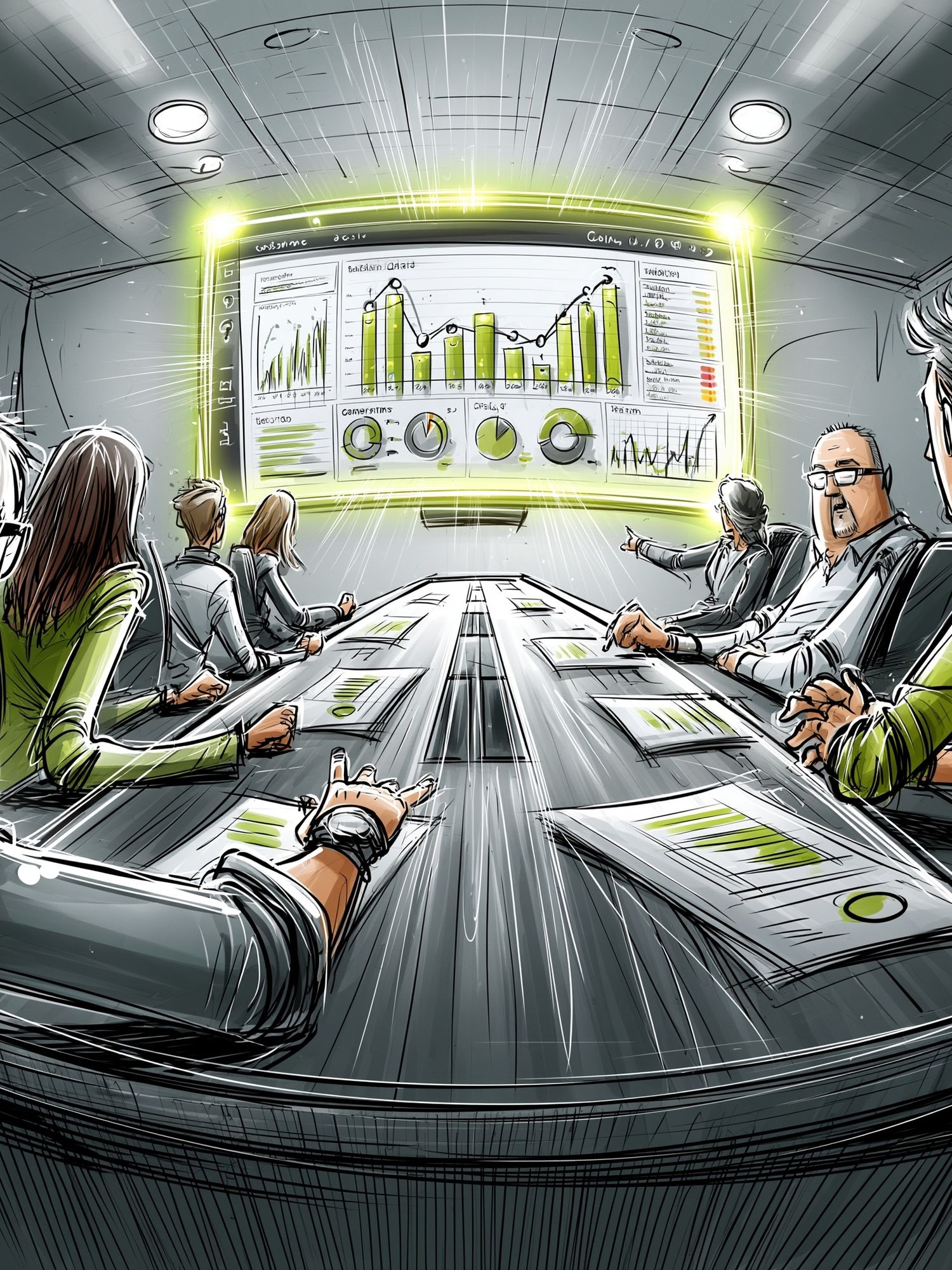 Futuristic Boardroom Meeting Illustration Poster. poster — illustration art