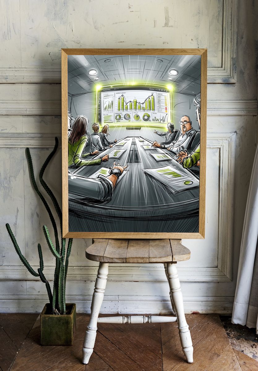 Futuristic Boardroom Meeting Illustration Poster. — room view 1