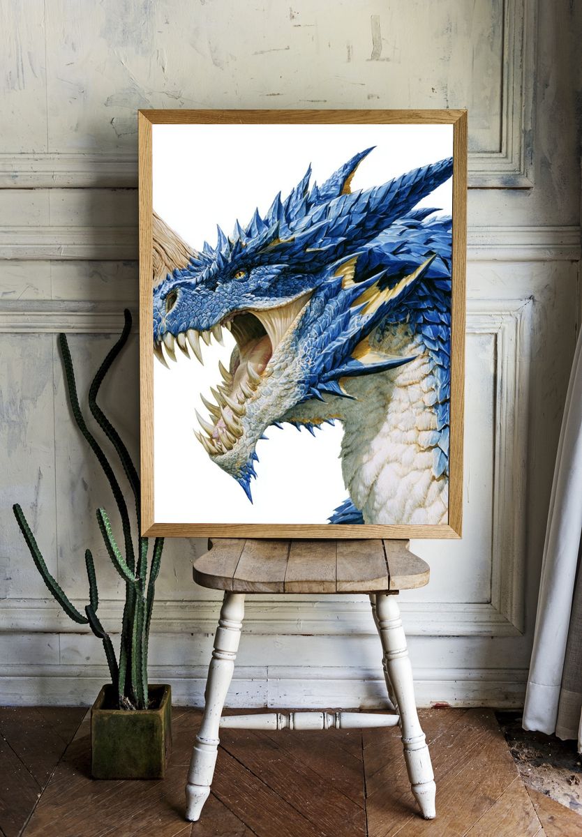 Blue Dragon Head Illustration Poster. — room view 1