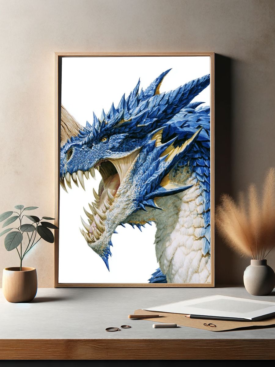 Blue Dragon Head Illustration Poster. — room view 2
