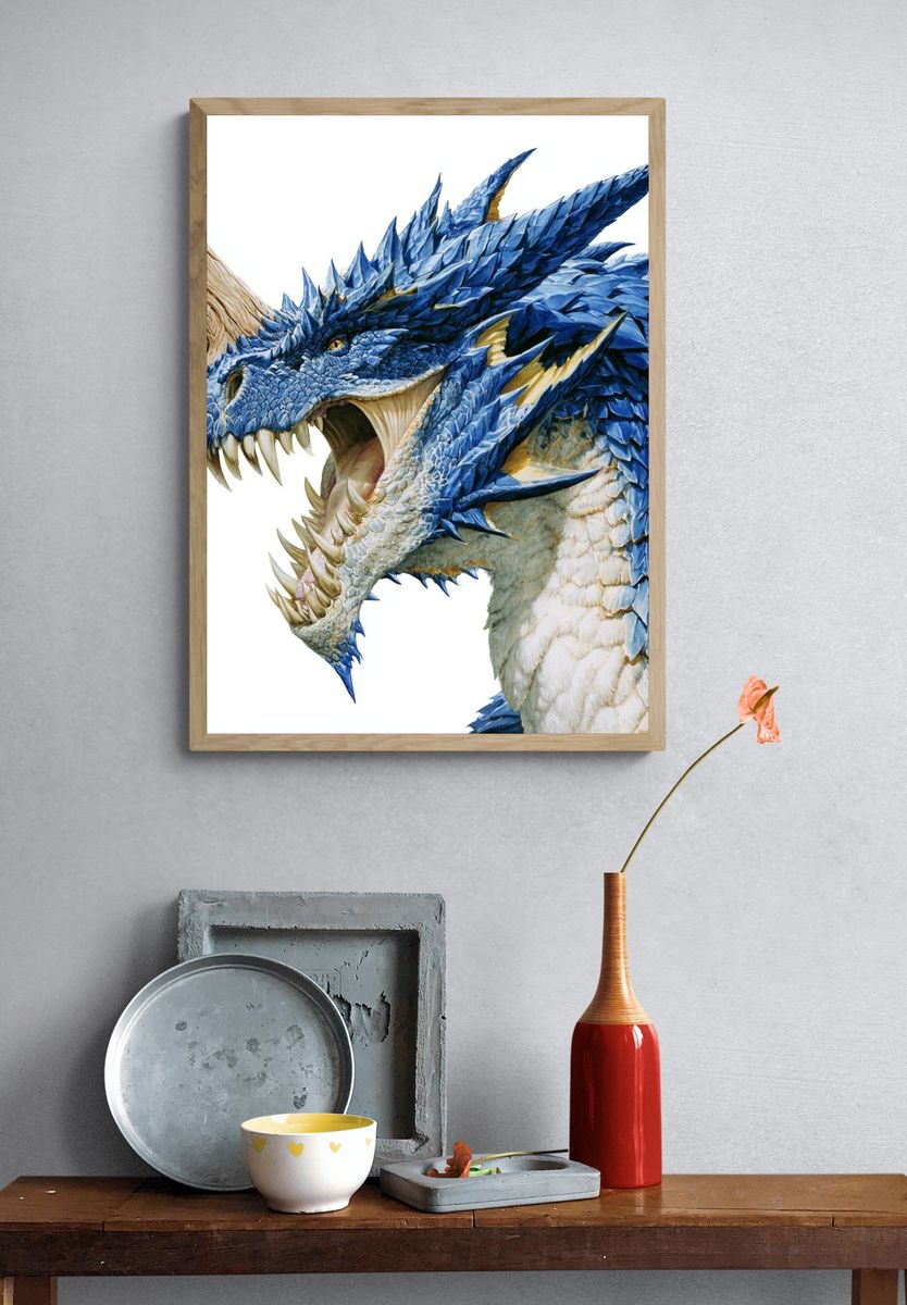 Blue Dragon Head Illustration Poster. — room view 3