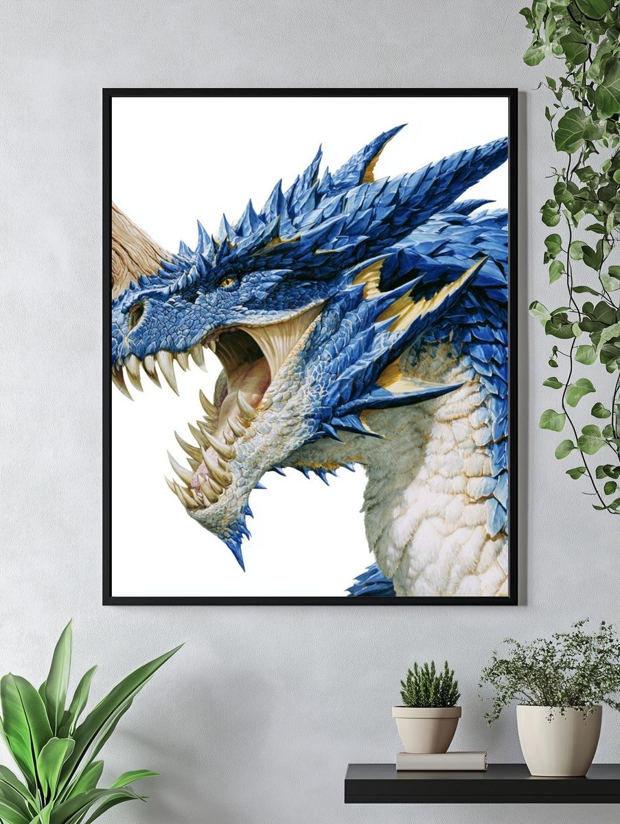 Blue Dragon Head Illustration Poster. — room view 4