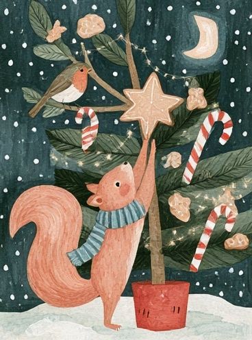Christmas Squirrel Watercolor Poster. poster — illustration art