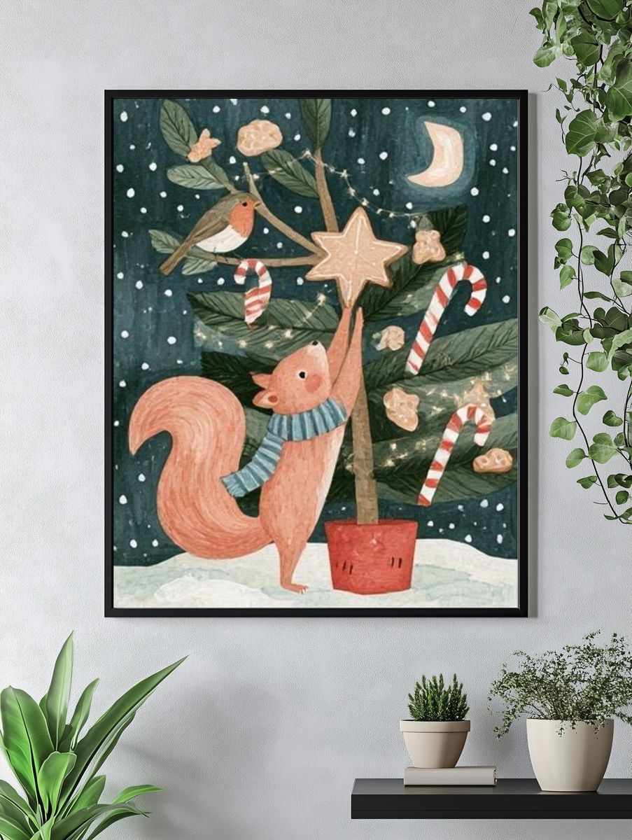 Christmas Squirrel Watercolor Poster. — room view 4