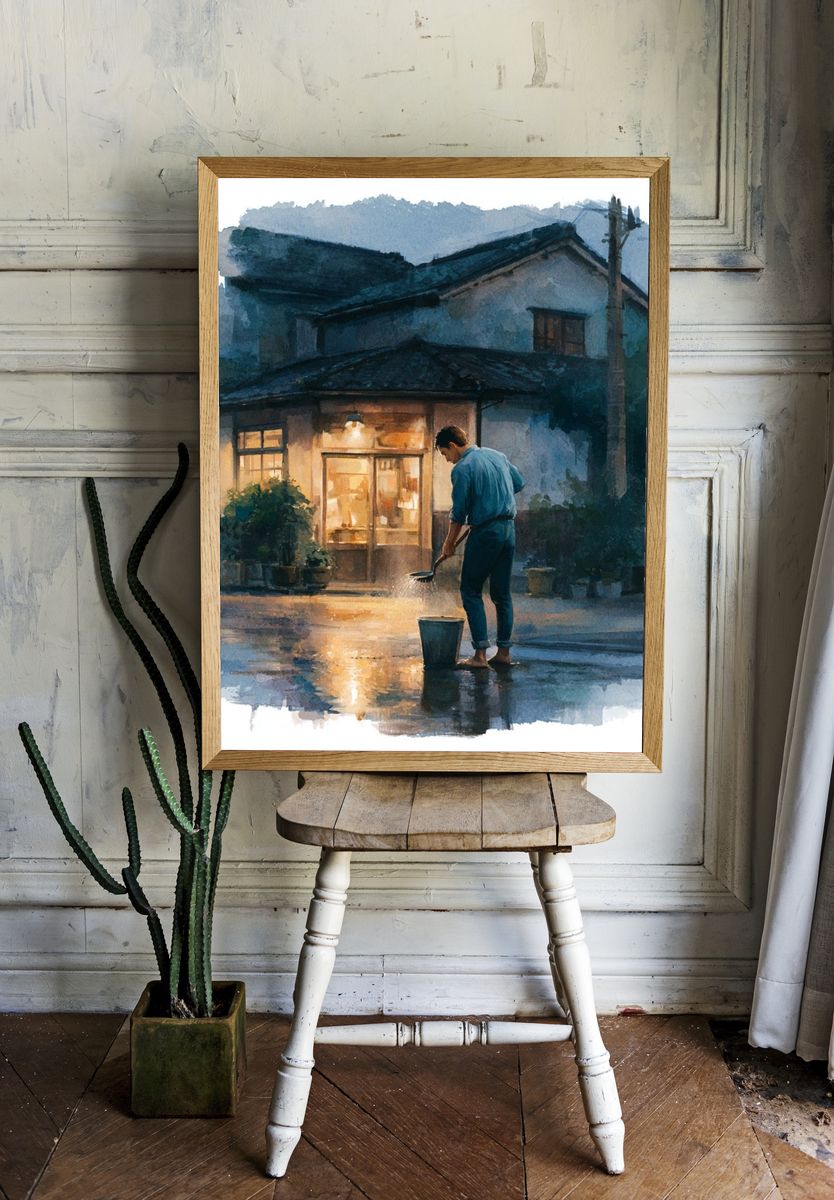 Rainy Evening House Watercolor Poster. — room view 1