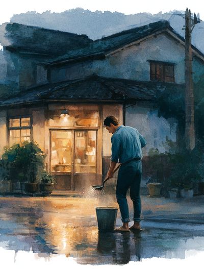 Rainy Evening House Watercolor Poster. poster
