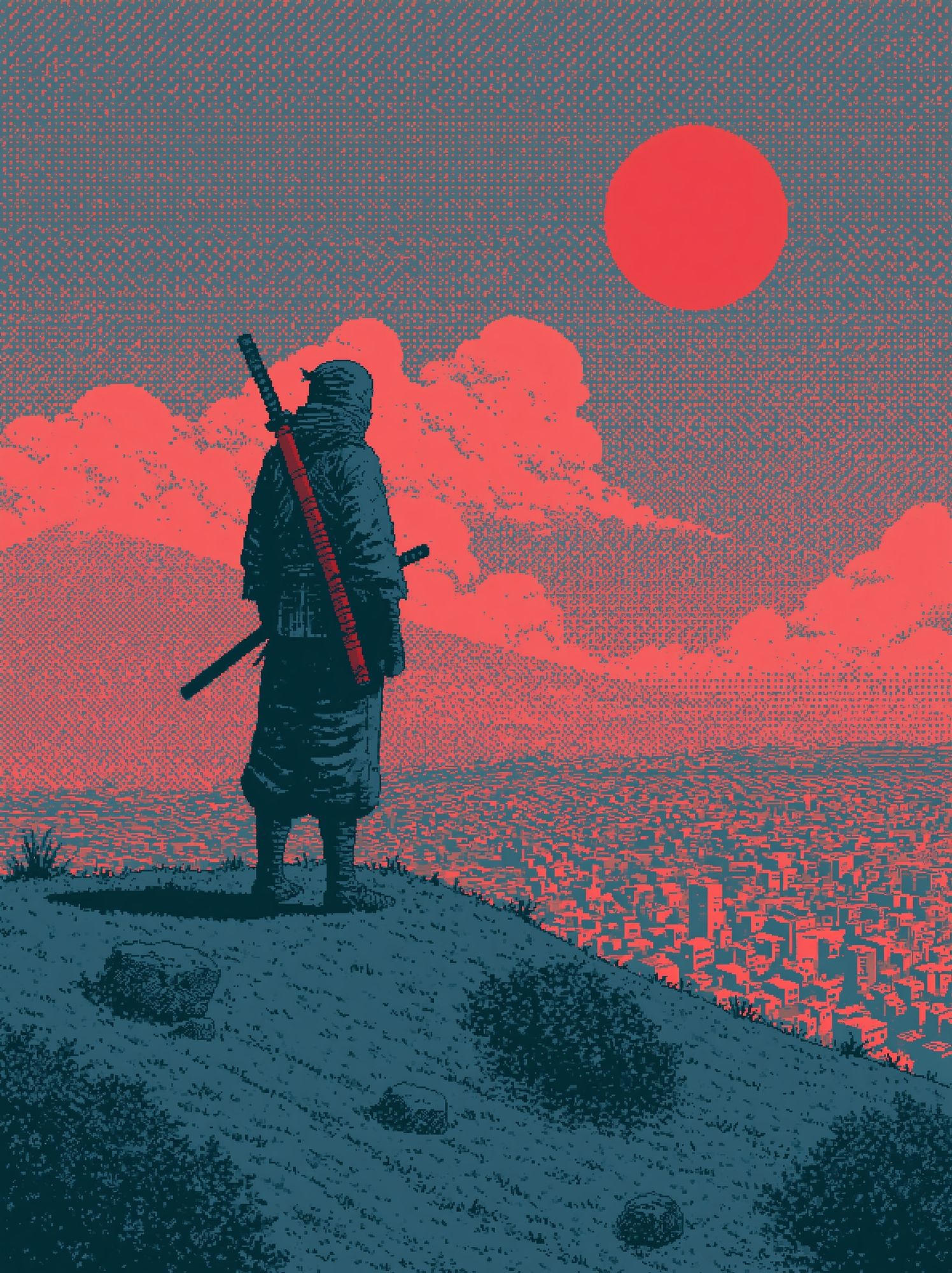 Samurai Sunset Cityscape Illustration Poster. poster — illustration art