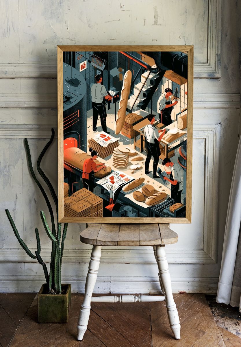 Artisan Bakery Workshop Illustration Poster. — room view 1