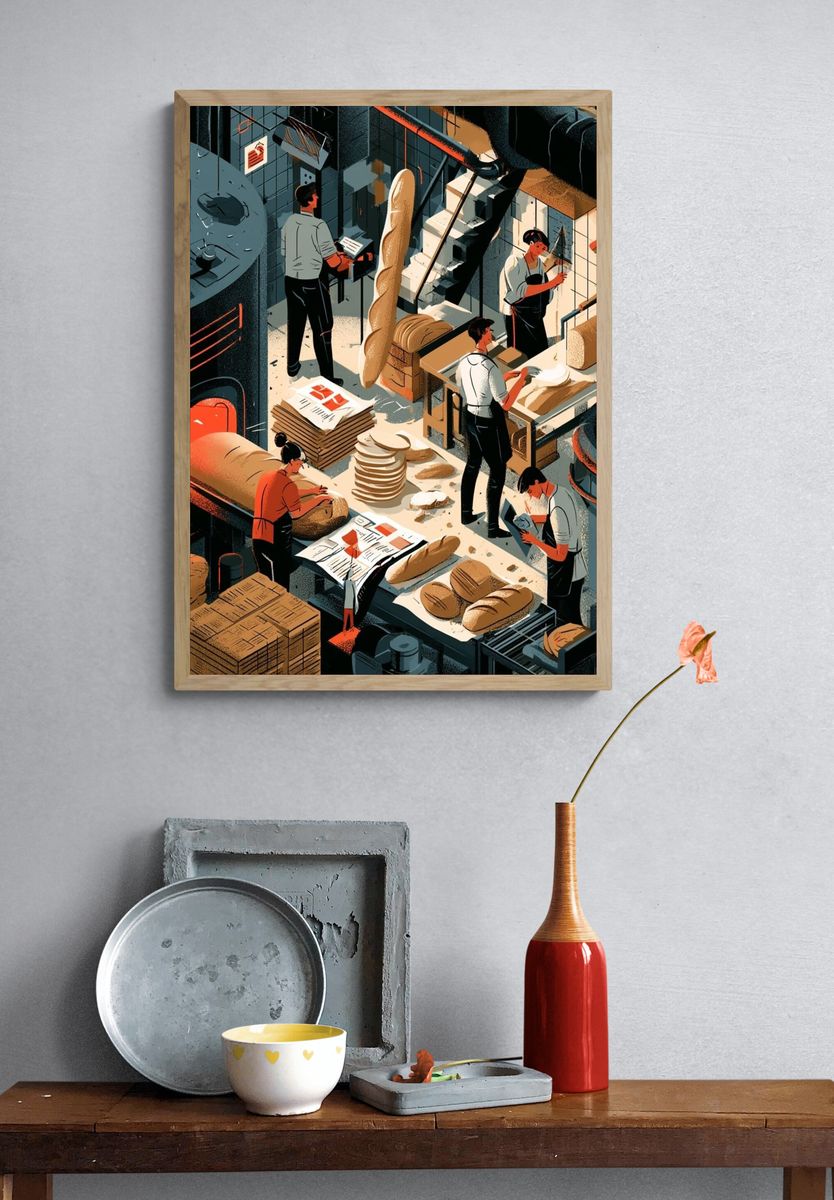 Artisan Bakery Workshop Illustration Poster. — room view 3
