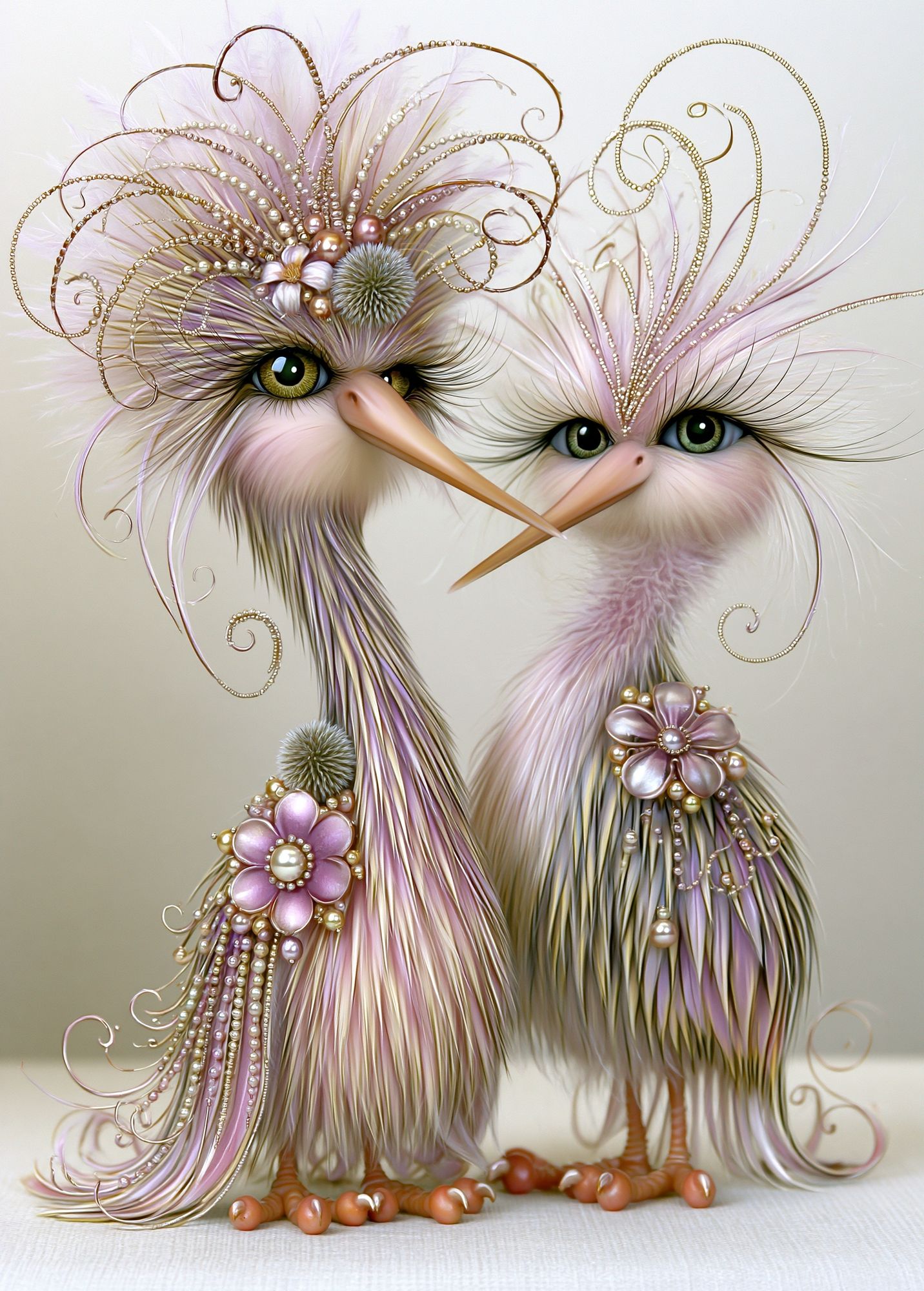 Whimsical Bird Duo Illustration Poster. poster detail