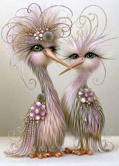 Whimsical Bird Duo Illustration Poster.