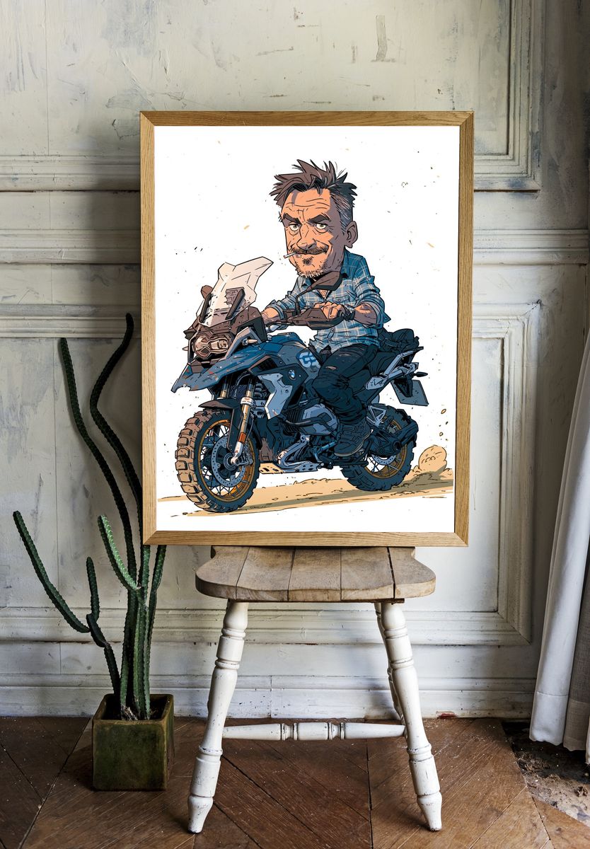 Motorcycle Rider Cartoon Illustration Poster. room preview