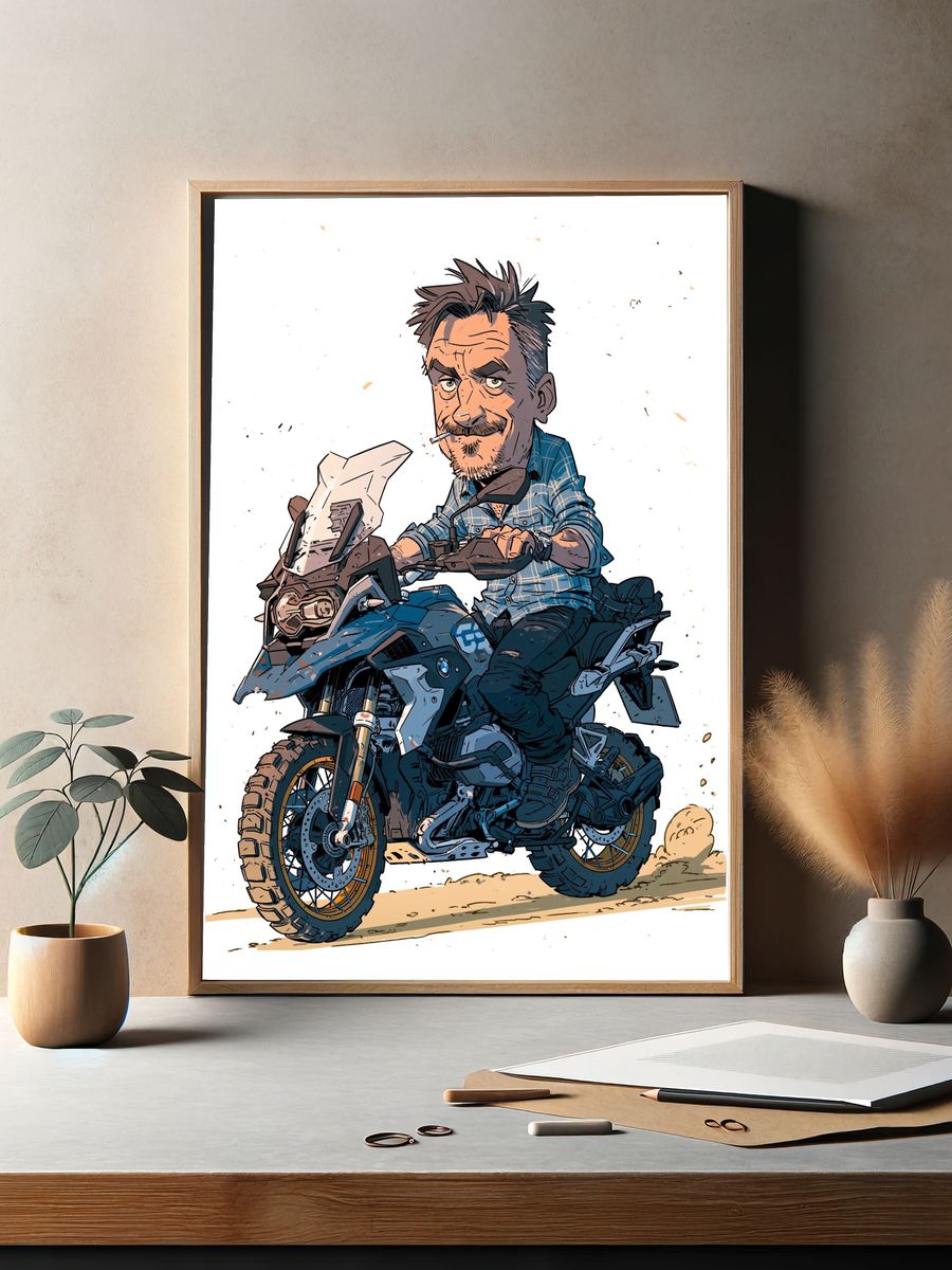 Motorcycle Rider Cartoon Illustration Poster. — room view 2
