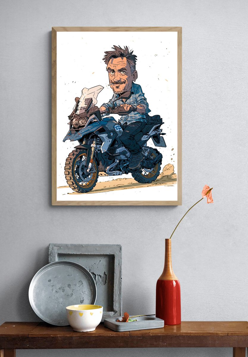 Motorcycle Rider Cartoon Illustration Poster. — room view 3