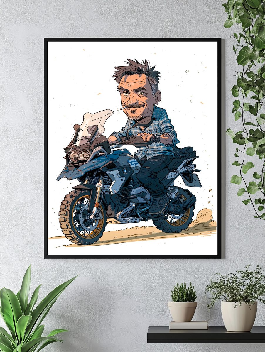 Motorcycle Rider Cartoon Illustration Poster. — room view 4