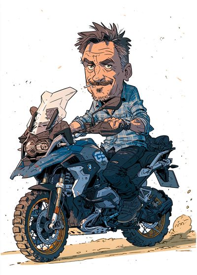 Motorcycle Rider Cartoon Illustration Poster.