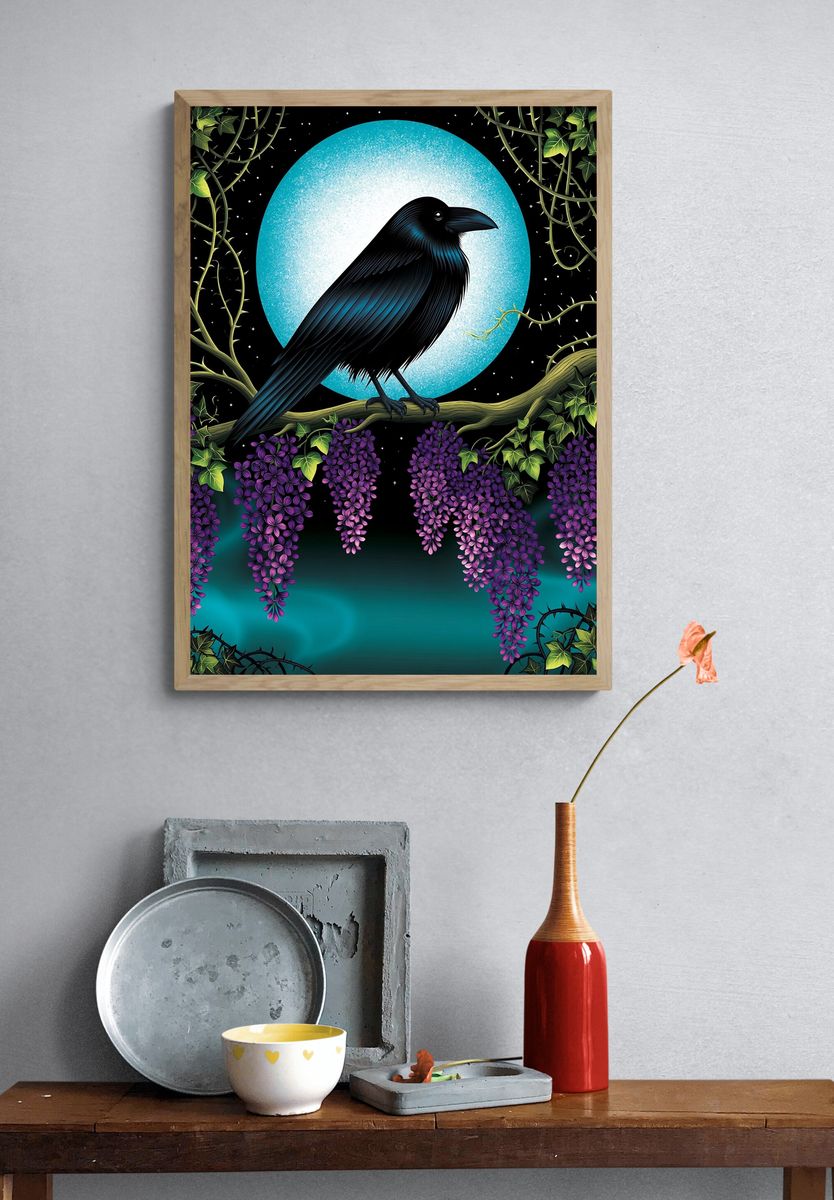 Moonlit Raven Botanical Print. — room view 3