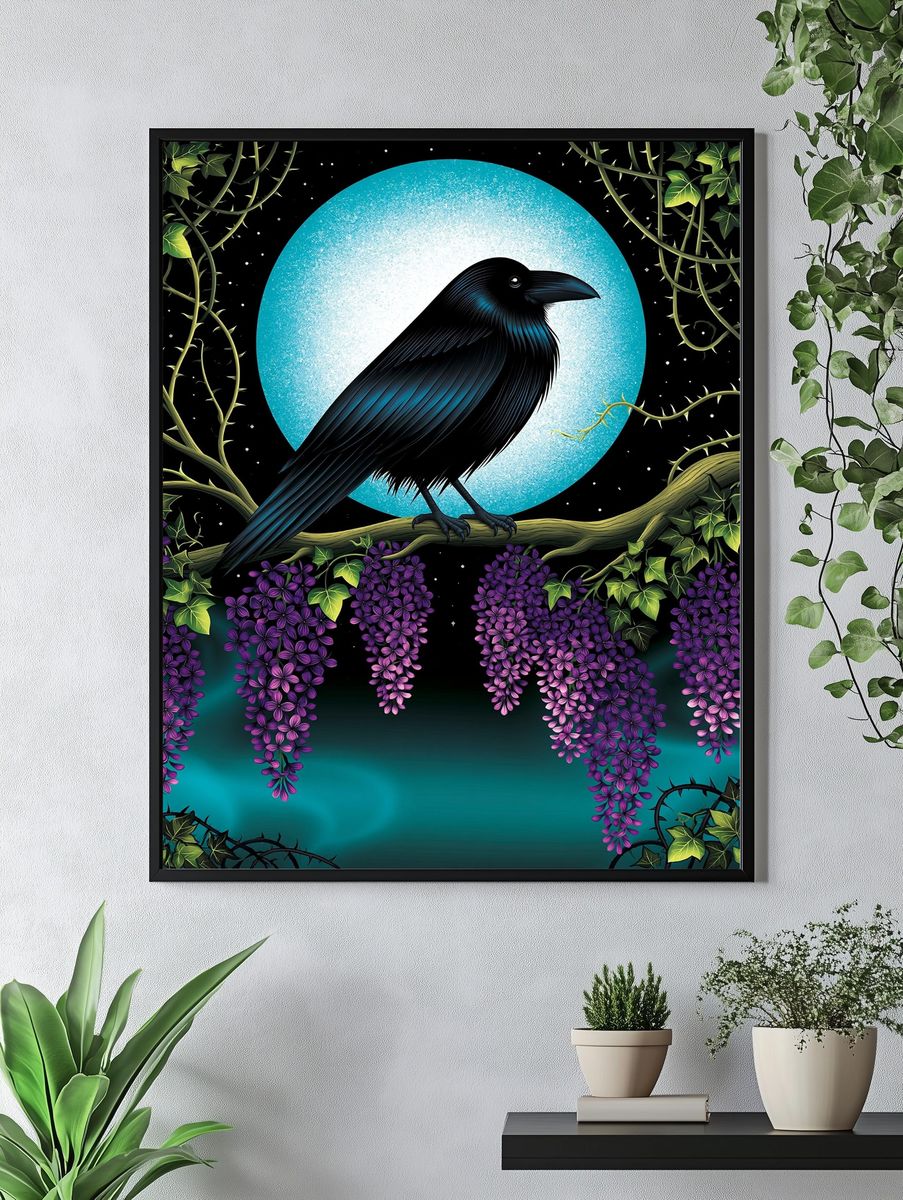 Moonlit Raven Botanical Print. — room view 4