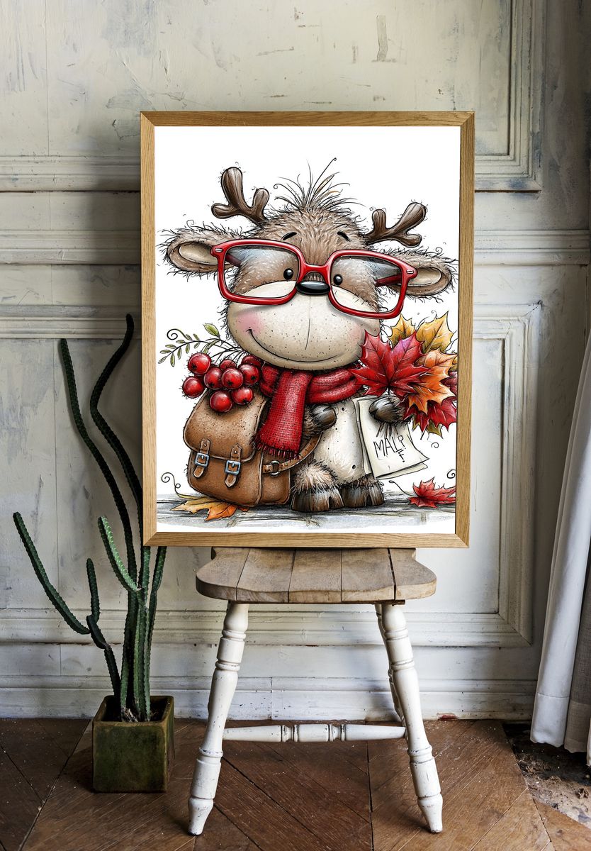 Autumn Reindeer Illustration Poster. — room view 1