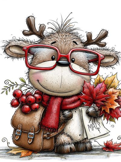 Autumn Reindeer Illustration Poster. poster print