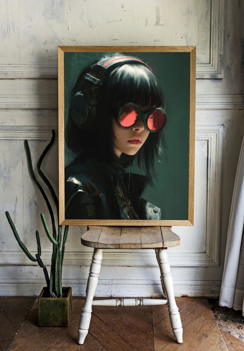 Cyberpunk Girl Portrait Print. room preview